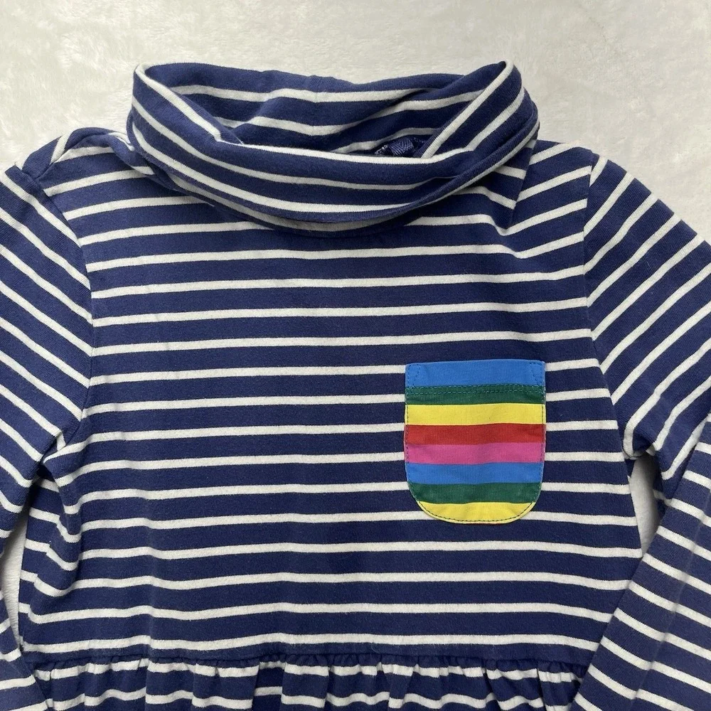Boden Striped Roll Neck Dress Girls 8-9Y Rainbow Pocket Long Sleeve Pockets